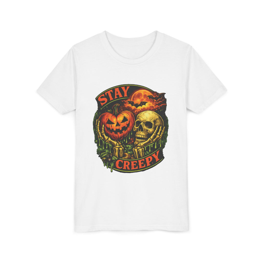 Stay Creepy Youth Tee — Halloween Pumpkin & Skull Kids T-Shirt