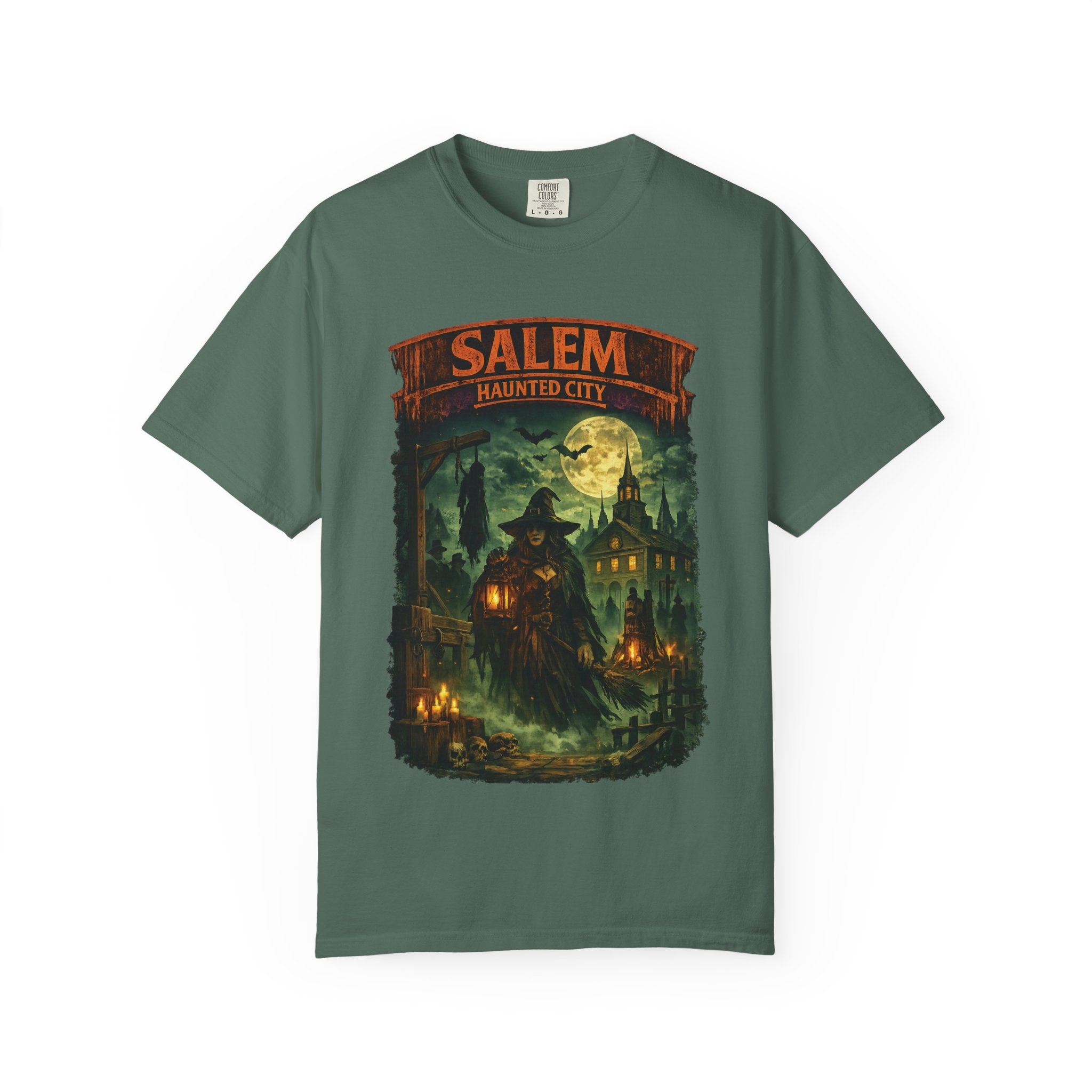 Salem Haunted City T-Shirt — Spooky Witch & Jack-O'-Lantern Halloween Tee