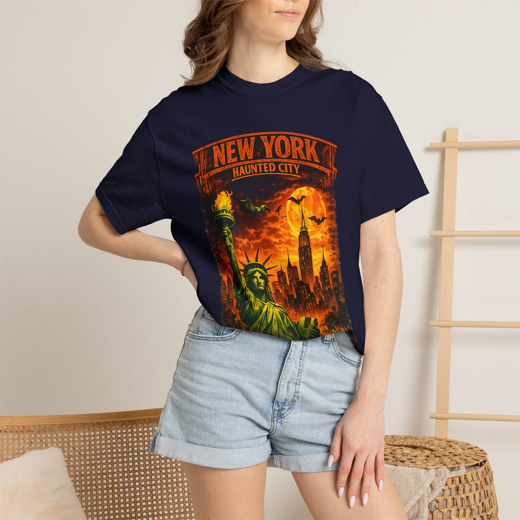 New York Haunted City T-Shirt — Spooky Statue of Liberty Skyline Tee