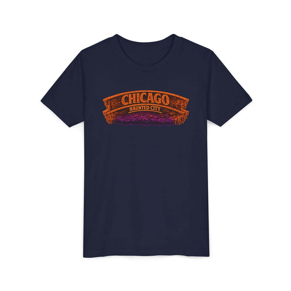 Chicago Haunted City Youth Tee — Halloween Pumpkin Skyline Shirt