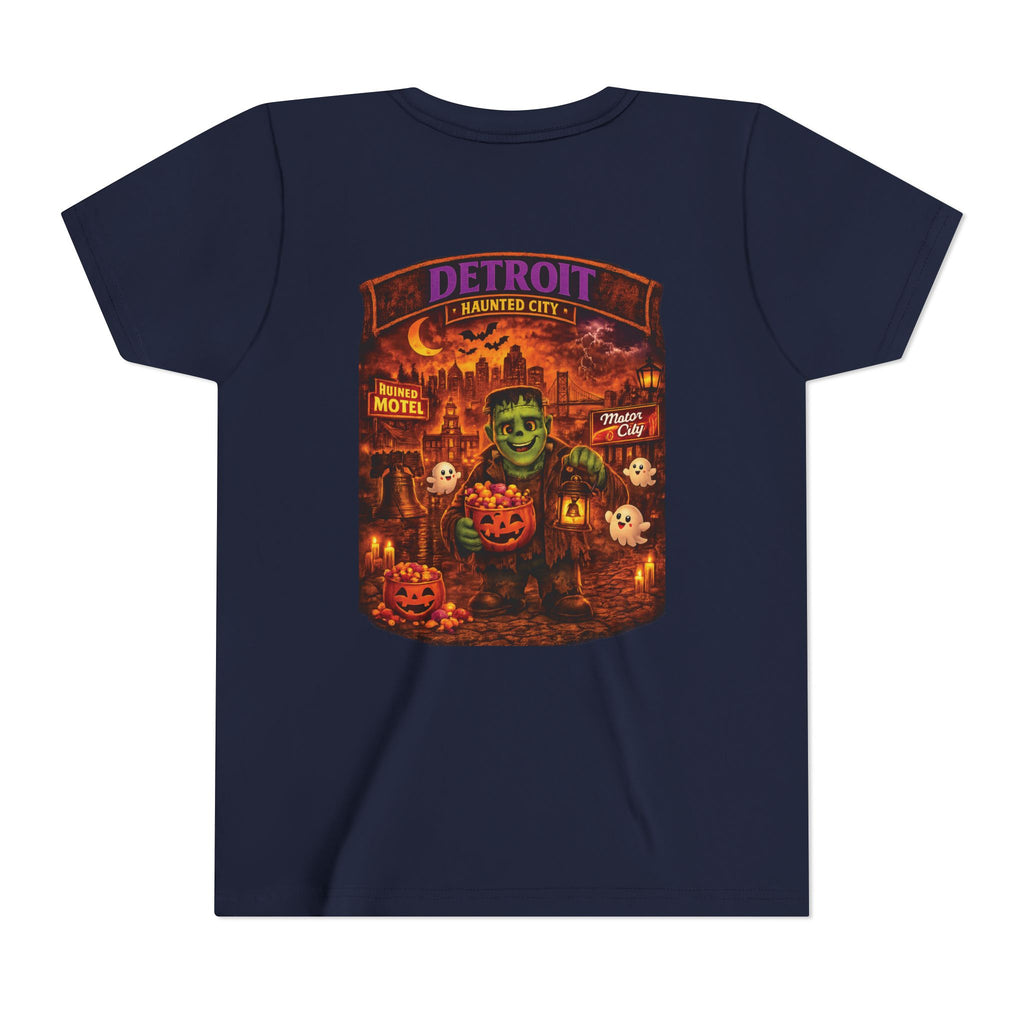 Detroit Haunted City Youth Tee — Halloween Monster Pumpkin Graphic