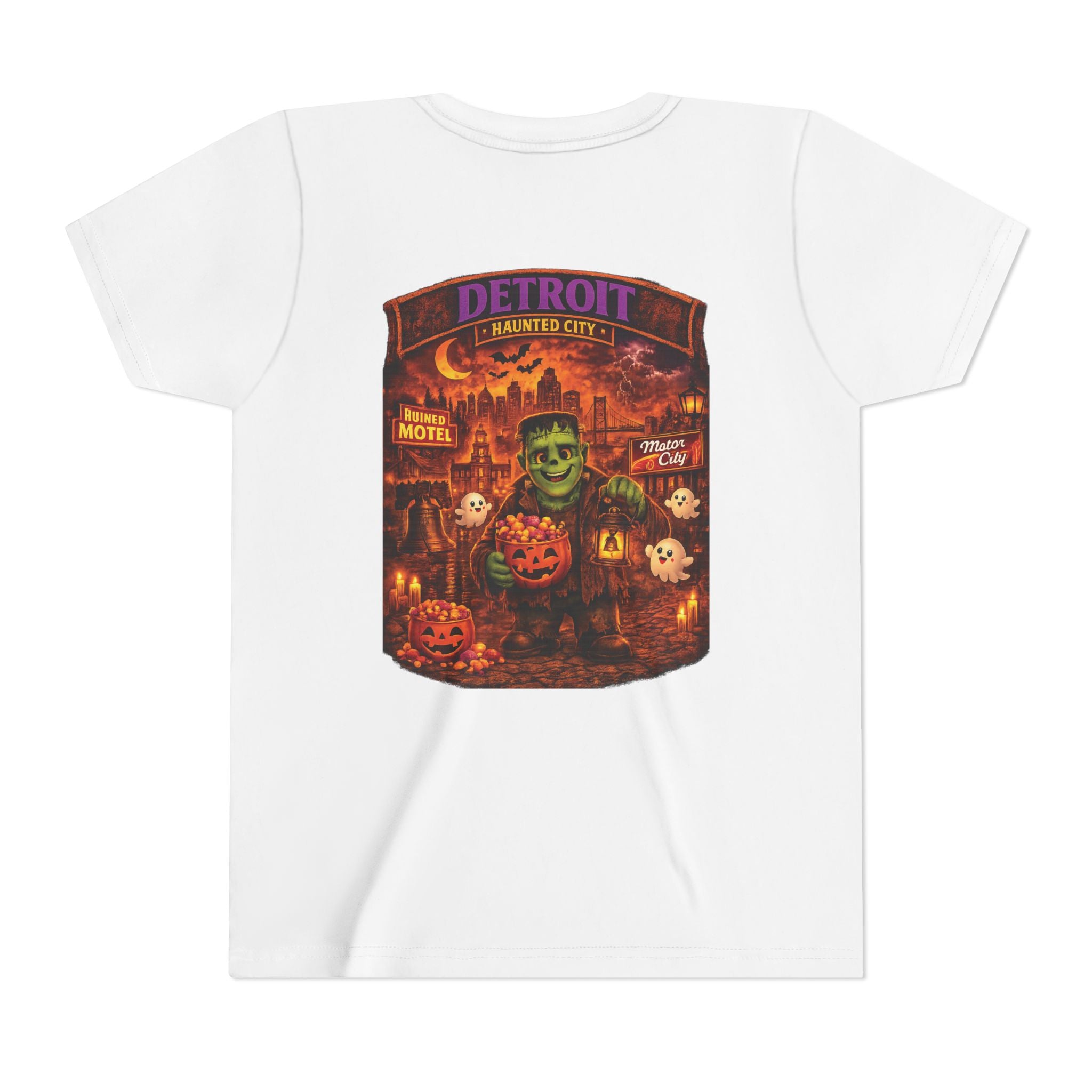Detroit Haunted City Youth Tee — Halloween Monster Pumpkin Graphic