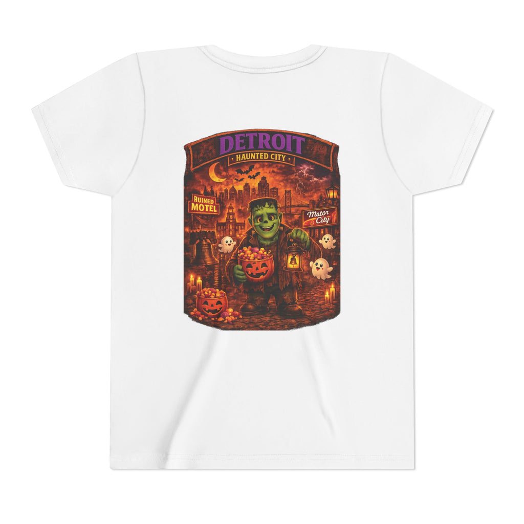 Detroit Haunted City Youth Tee — Halloween Monster Pumpkin Graphic