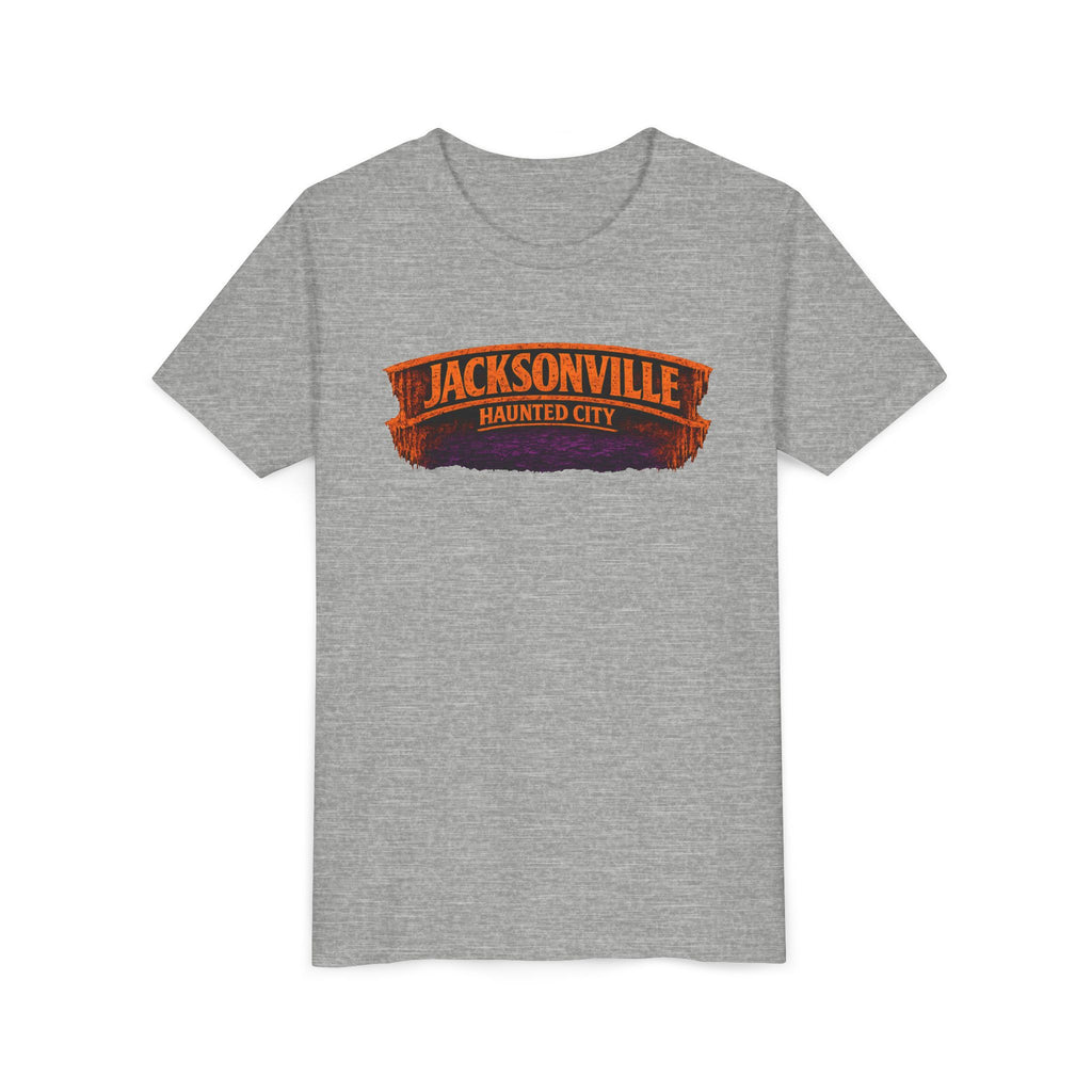 Jacksonville Haunted City Youth Tee — Halloween Smiling Mask Character