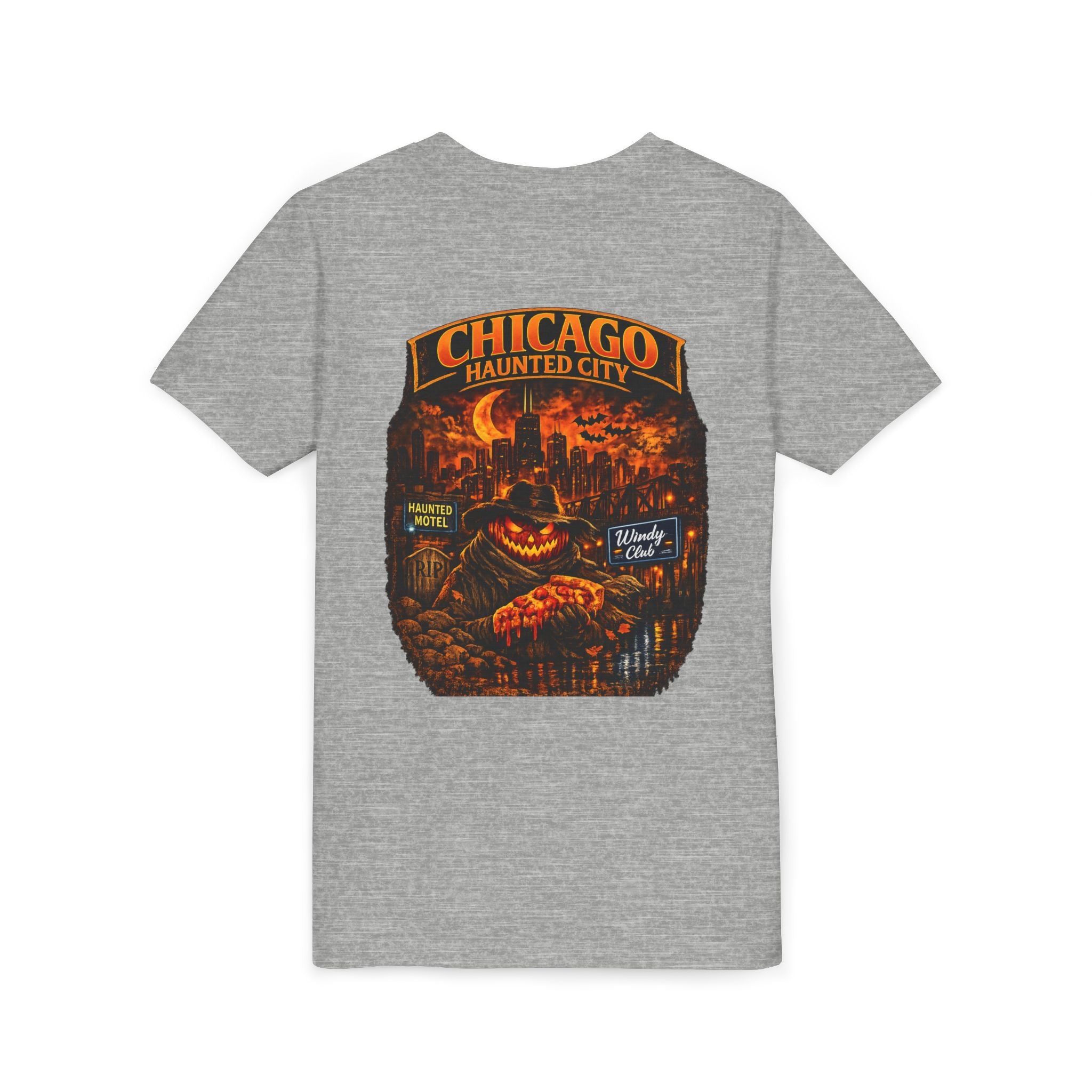Chicago Haunted City Youth Tee — Halloween Pumpkin Skyline Shirt