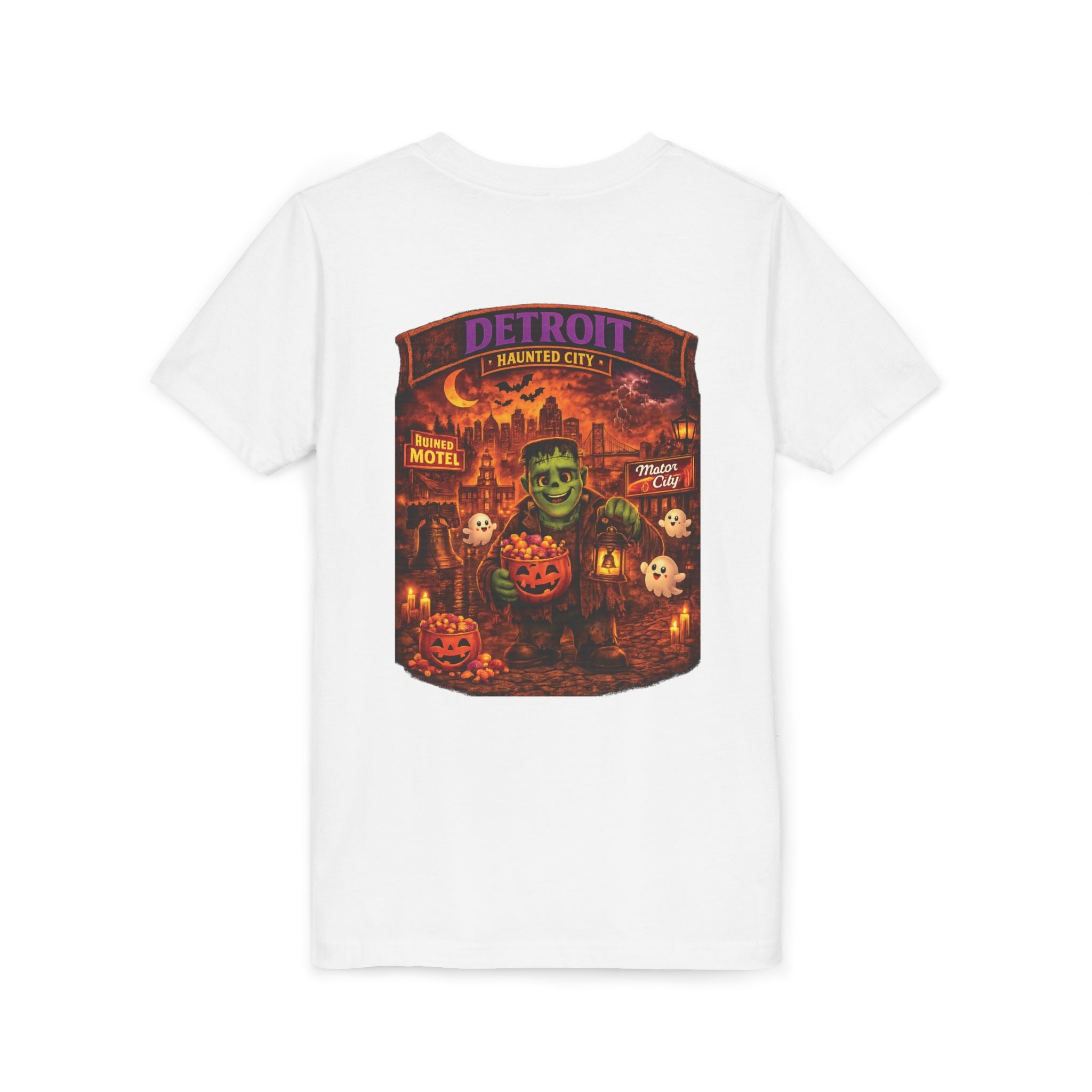 Detroit Haunted City Youth Tee — Halloween Monster Pumpkin Graphic
