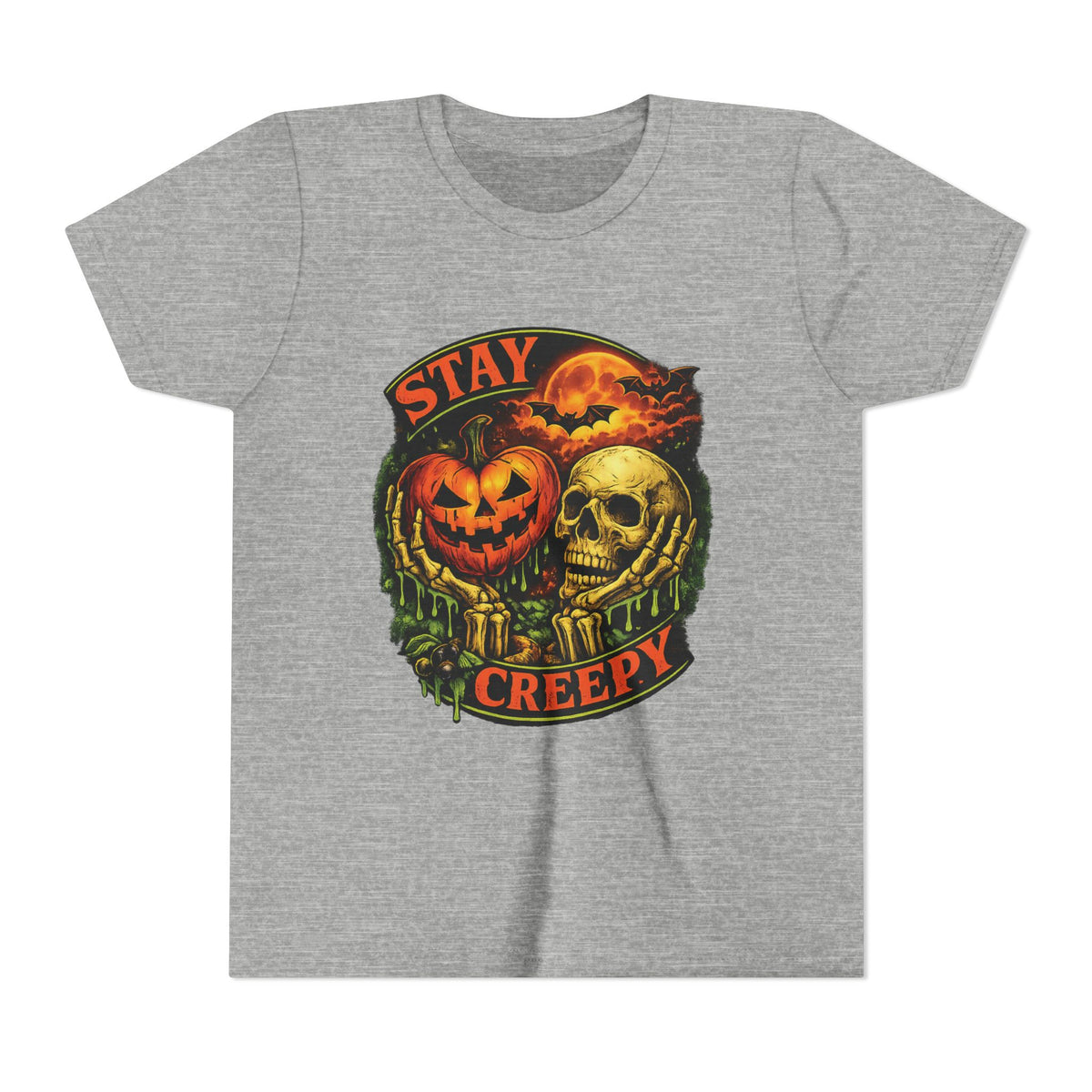 Stay Creepy Youth Tee — Halloween Pumpkin & Skull Kids T-Shirt