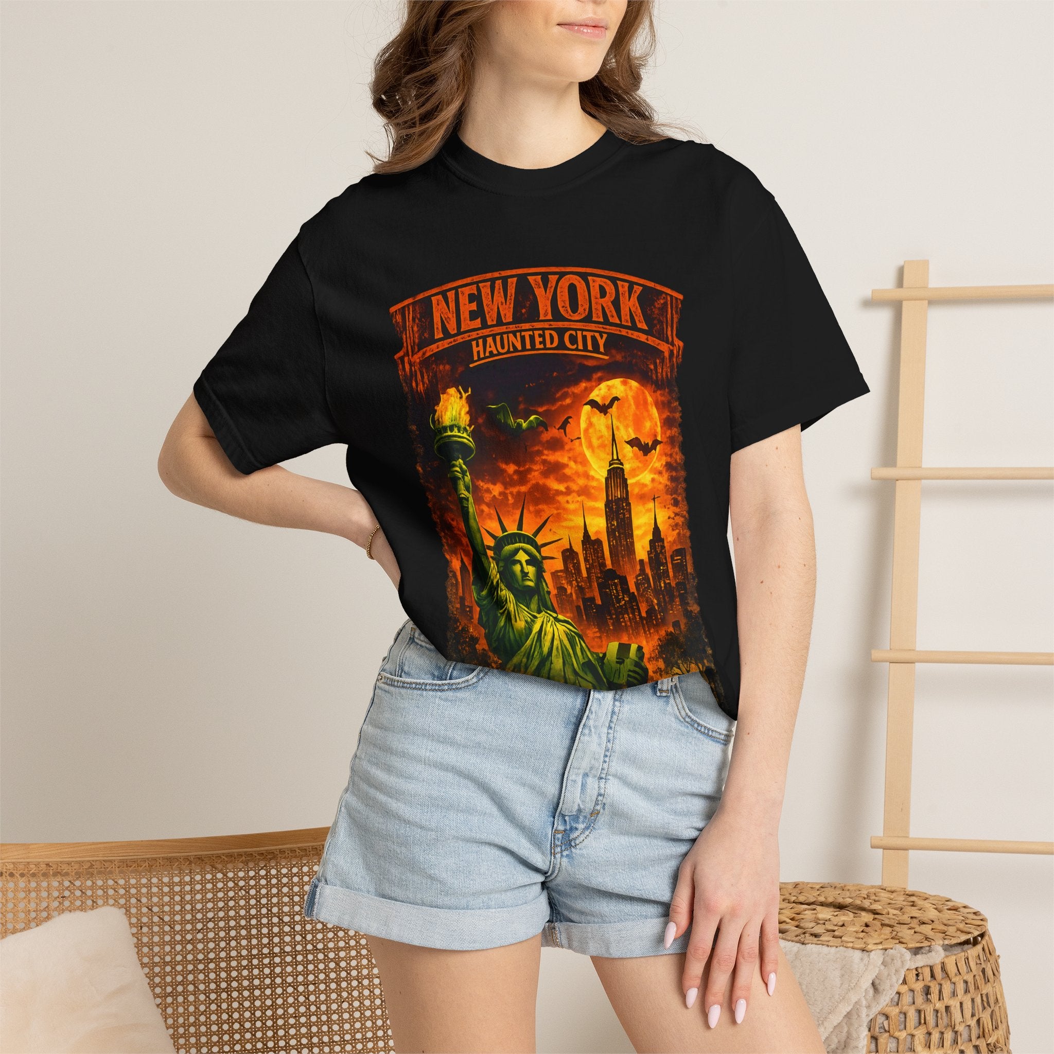 New York Haunted City T-Shirt — Spooky Statue of Liberty Skyline Tee