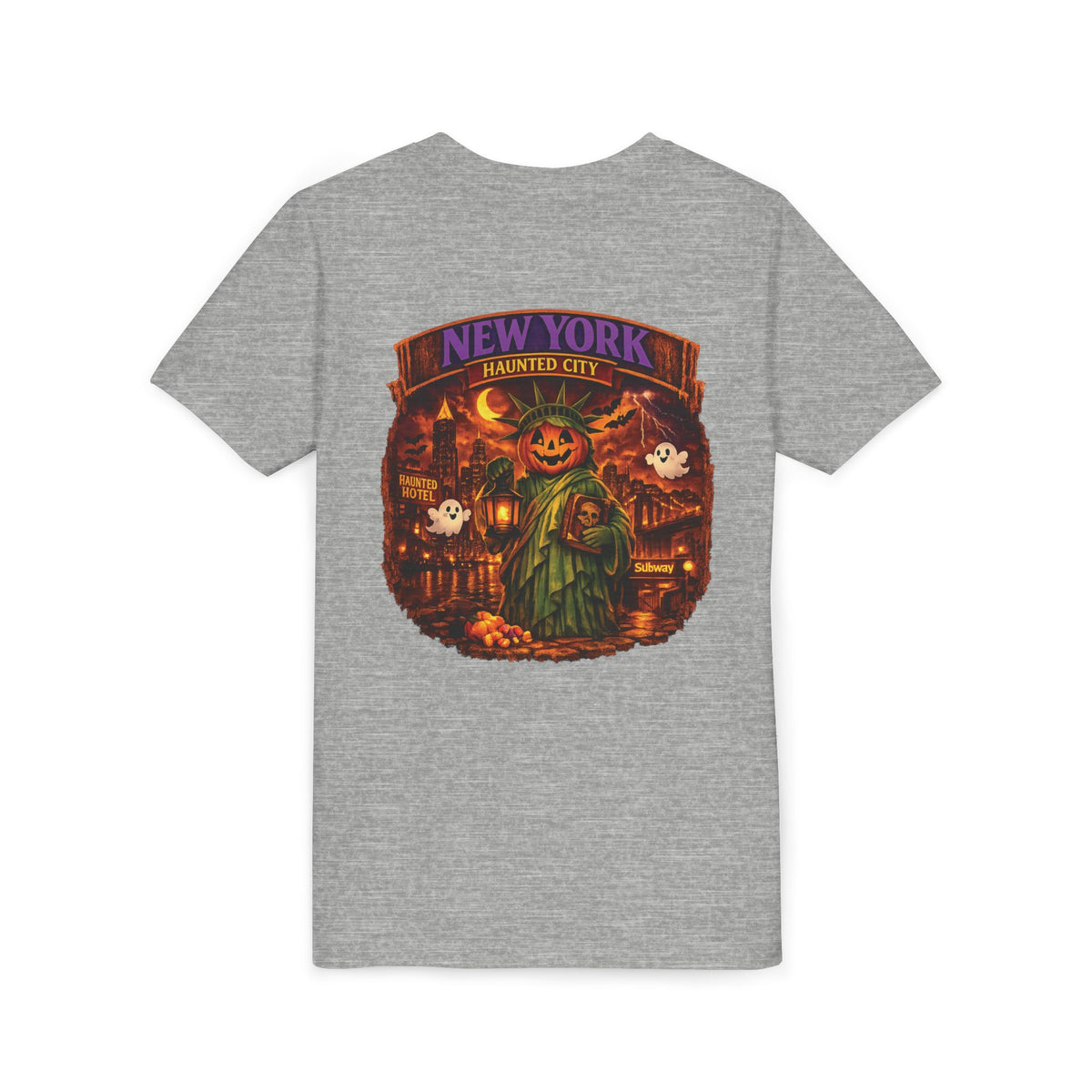 New York Haunted City Youth Tee — Halloween Pumpkin Jack-O'-Lantern Shirt