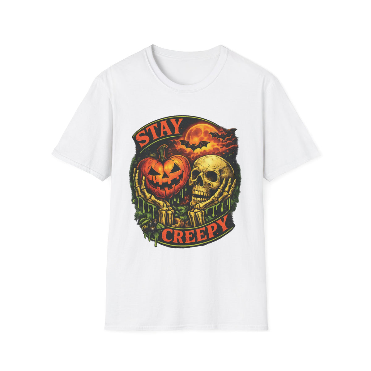 Stay Creepy Halloween T-Shirt — Vintage Pumpkin & Skull Spooky Tee