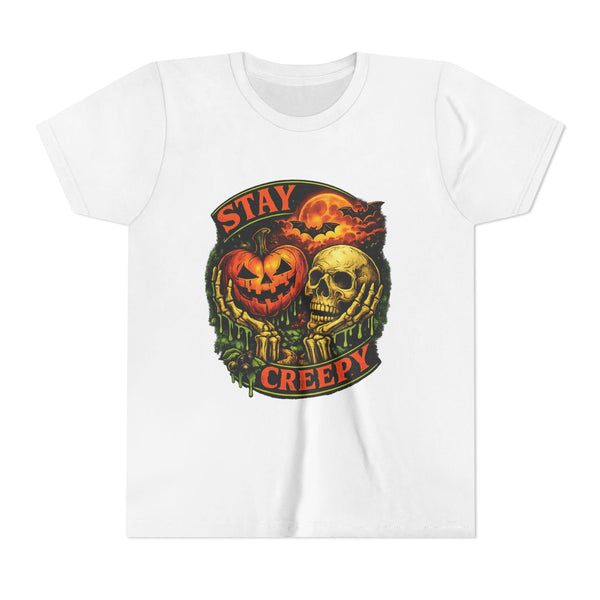 Stay Creepy Youth Tee — Halloween Pumpkin & Skull Kids T-Shirt