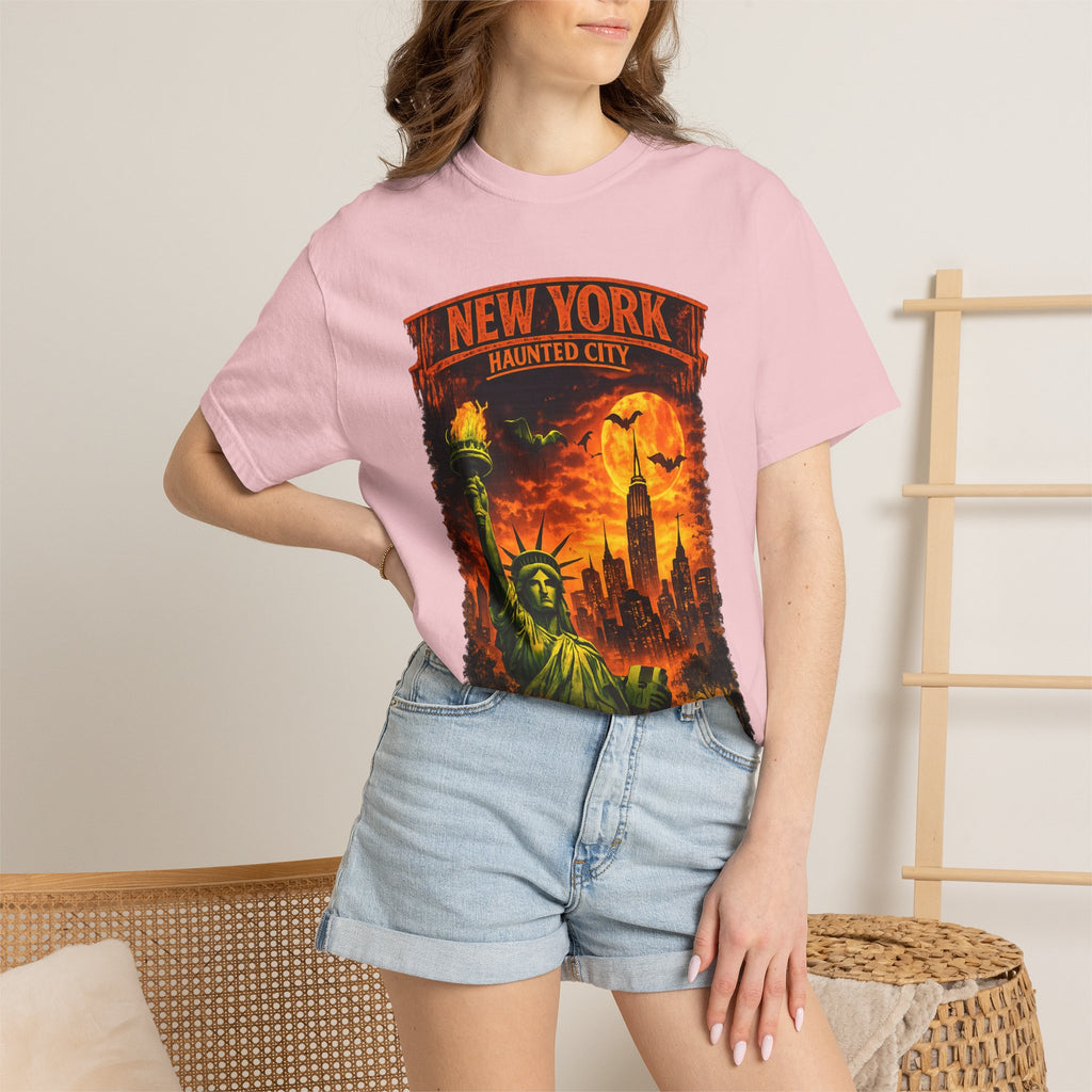New York Haunted City T-Shirt — Spooky Statue of Liberty Skyline Tee