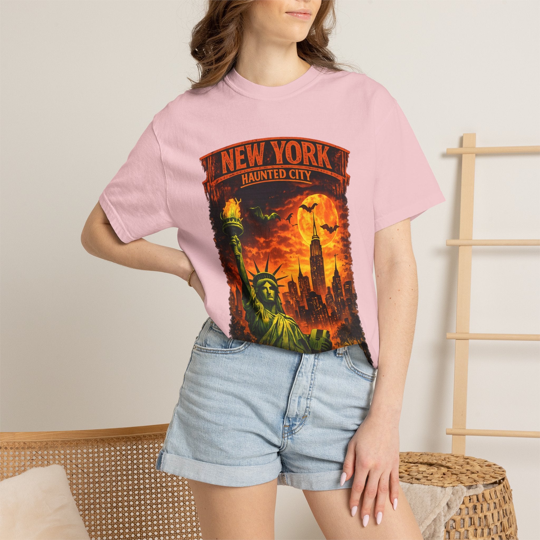 New York Haunted City T-Shirt — Spooky Statue of Liberty Skyline Tee