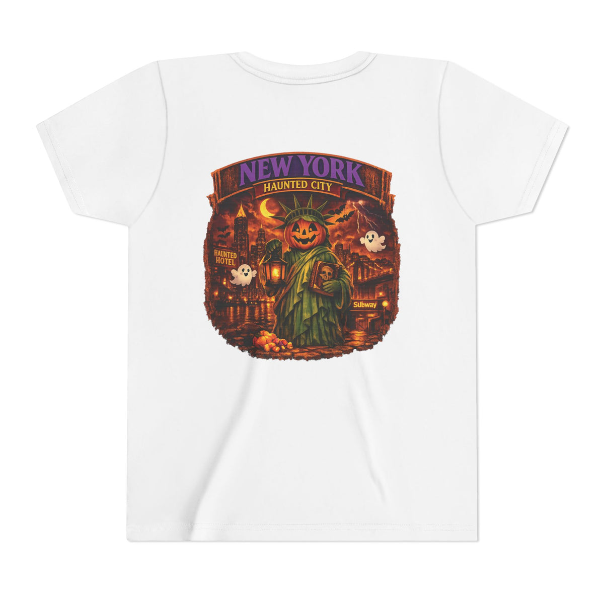 New York Haunted City Youth Tee — Halloween Pumpkin Jack-O'-Lantern Shirt