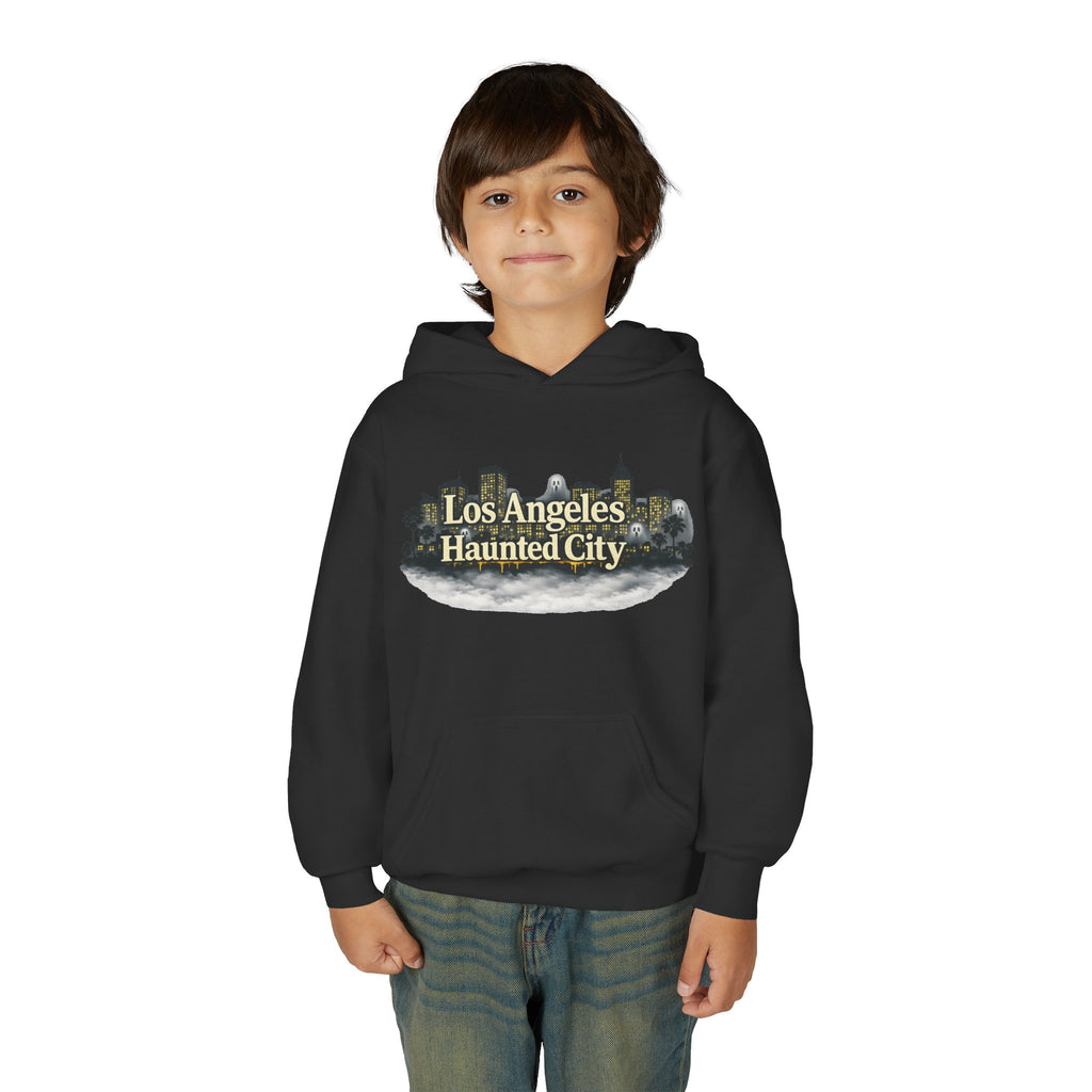 Los Angeles Haunted City Youth Hoodie — Spooky Cityscape Pullover