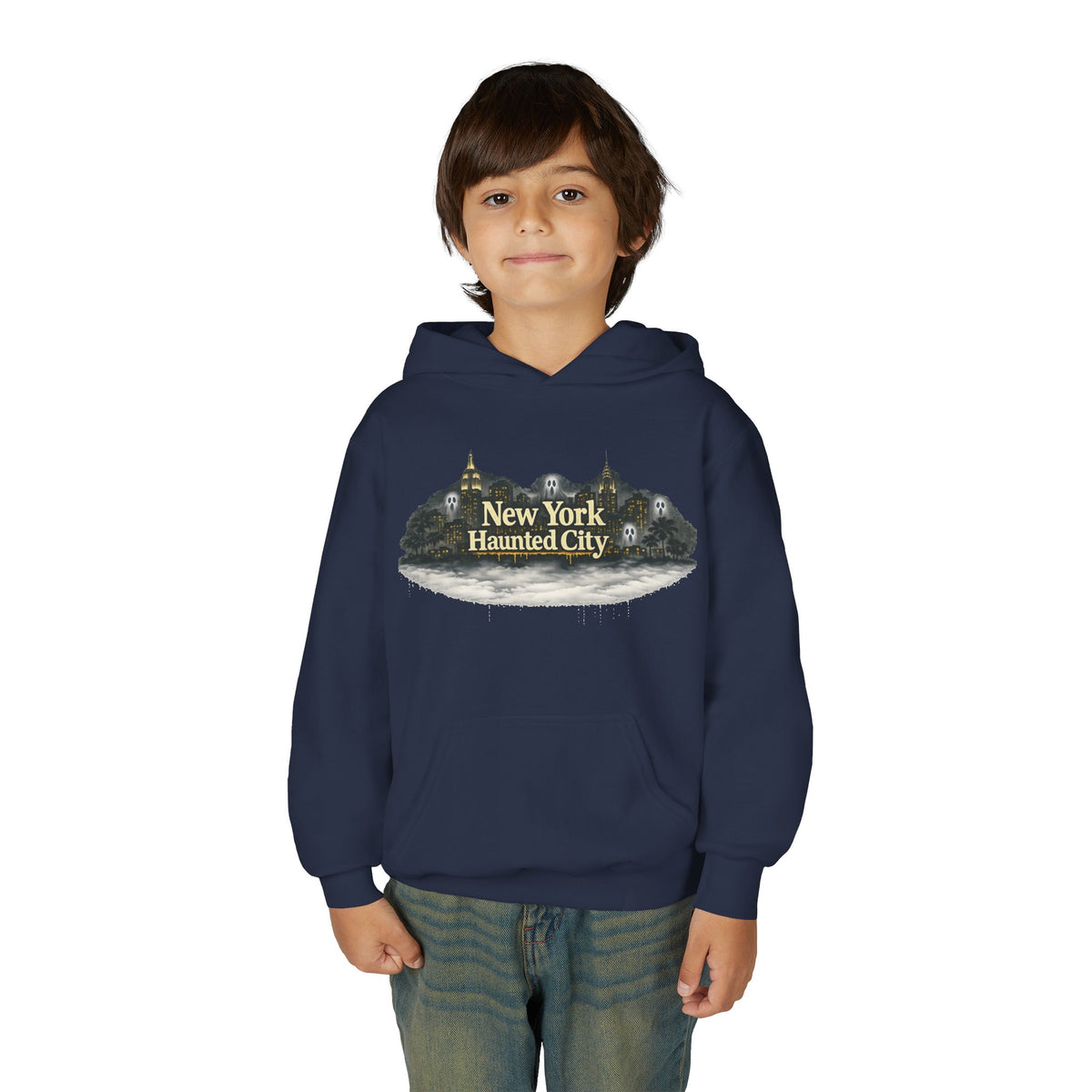 Youth Hoodie – New York Haunted City Vintage Spooky Graphic