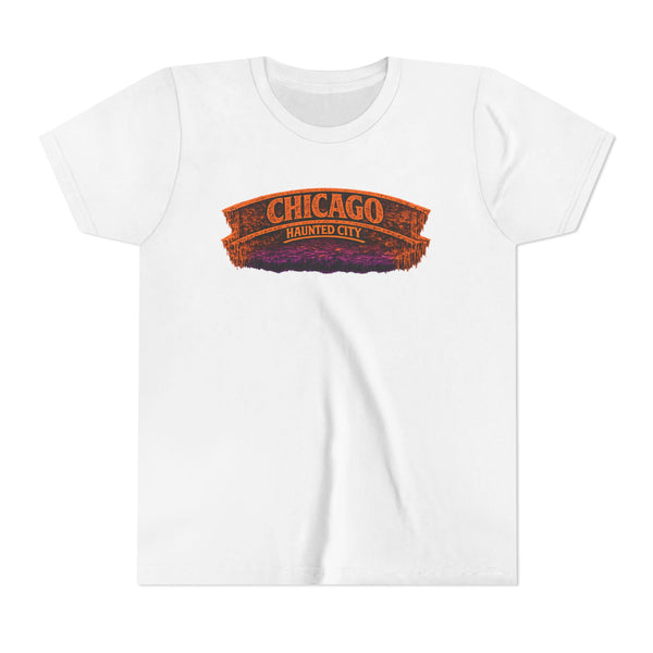 Chicago Haunted City Youth Tee — Halloween Pumpkin Skyline Shirt