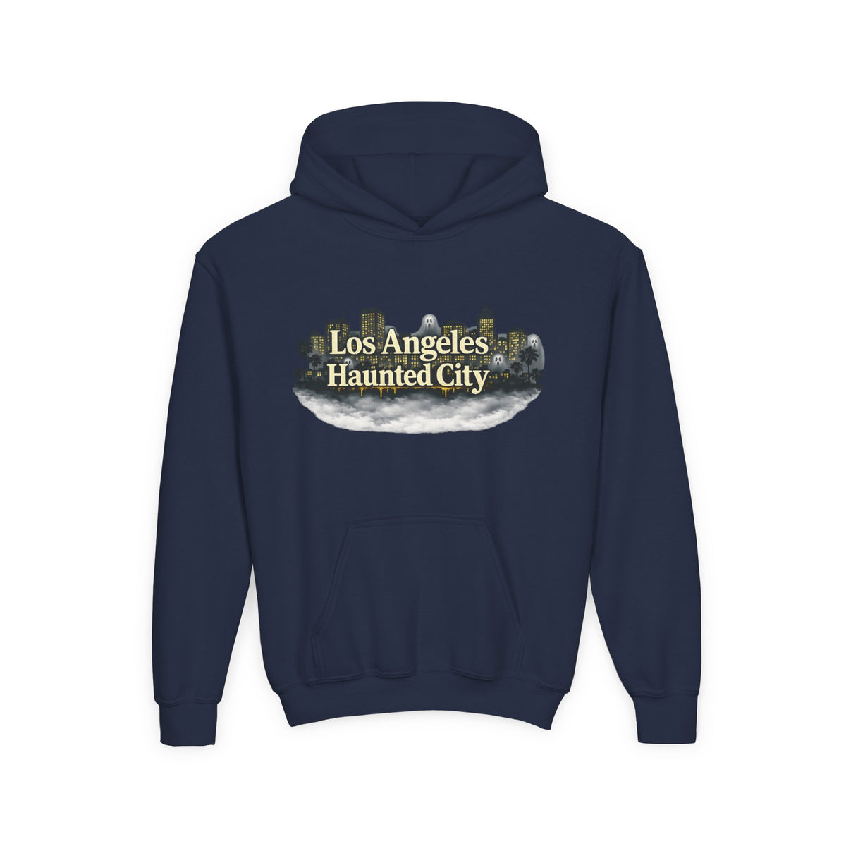 Los Angeles Haunted City Youth Hoodie — Spooky Cityscape Pullover