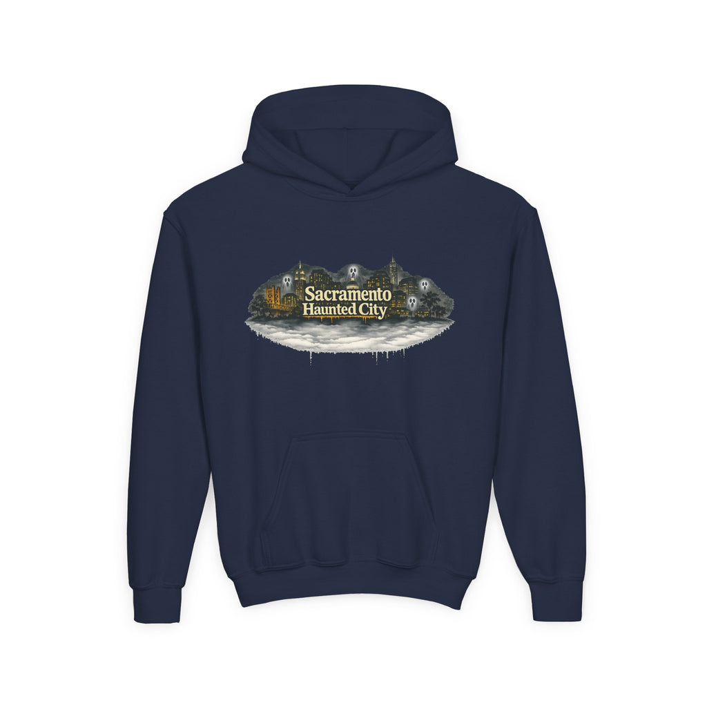 Sacramento Haunted City Youth Hoodie – Spooky Vintage Ghost Graphic