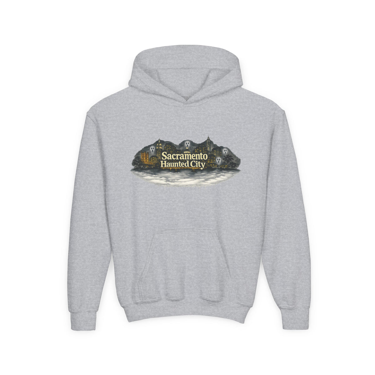 Sacramento Haunted City Youth Hoodie – Spooky Vintage Ghost Graphic