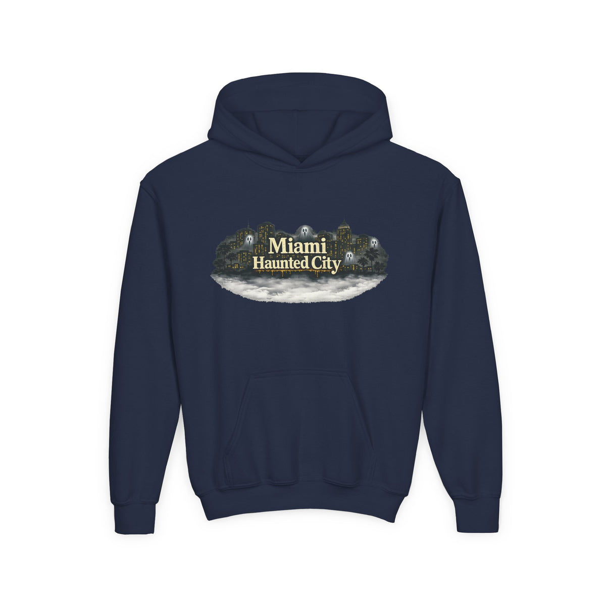 Miami Haunted City Youth Hoodie — Spooky Graveyard Graphic Sweatshirt