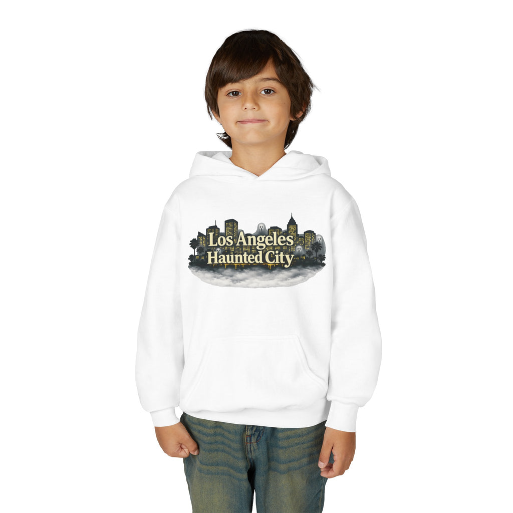 Los Angeles Haunted City Youth Hoodie — Spooky Cityscape Pullover