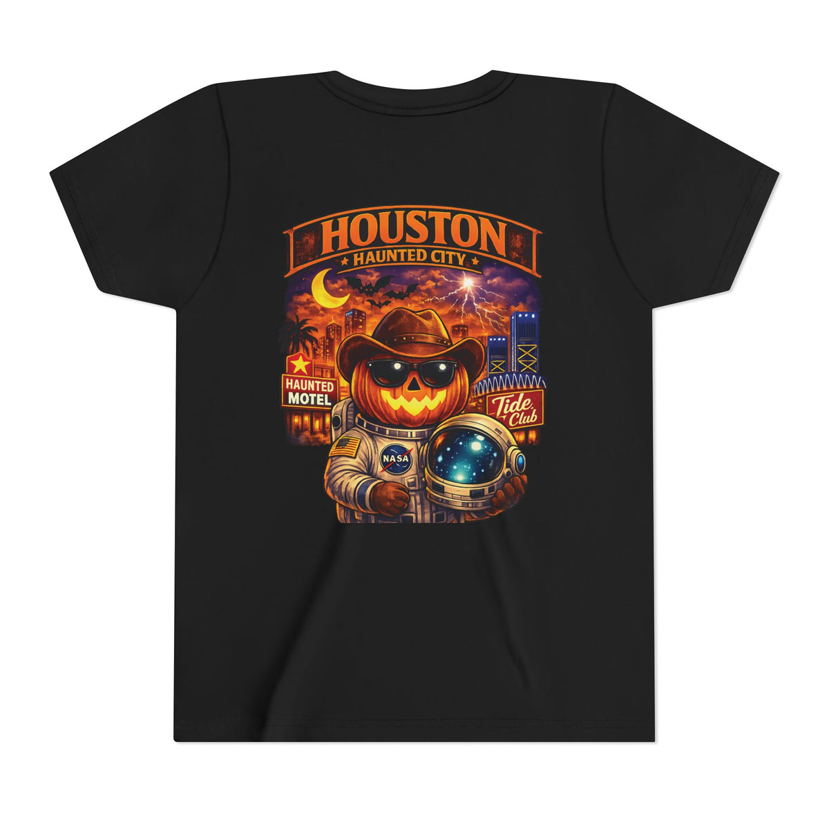 Youth Tee - Houston Haunted City Pumpkin Astronaut Halloween Shirt