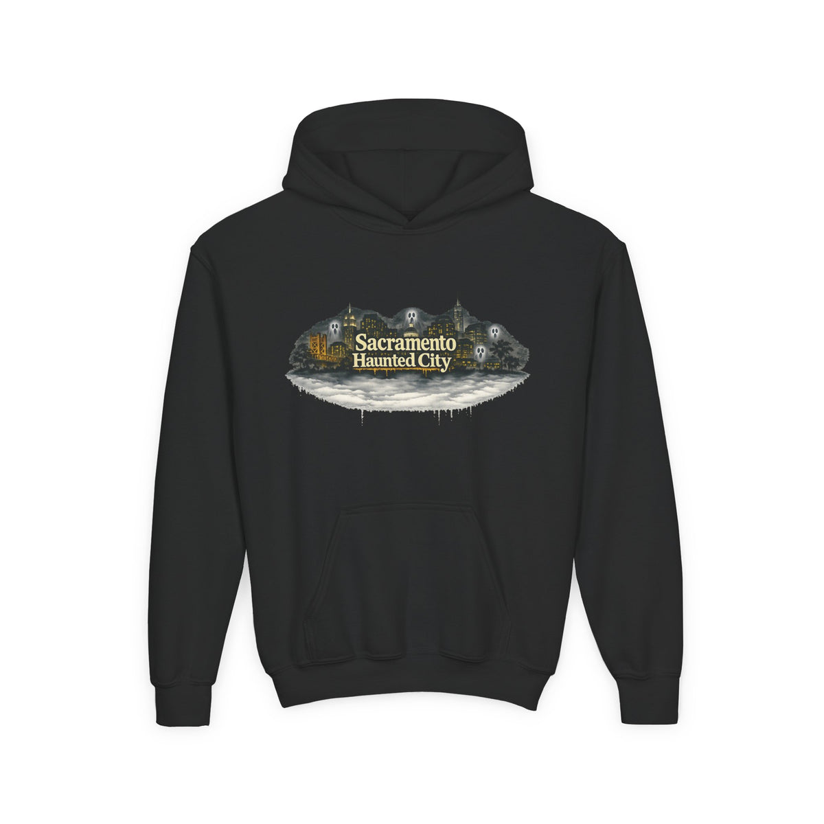 Sacramento Haunted City Youth Hoodie – Spooky Vintage Ghost Graphic