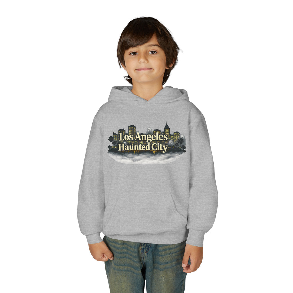 Los Angeles Haunted City Youth Hoodie — Spooky Cityscape Pullover