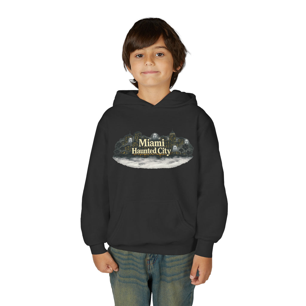 Miami Haunted City Youth Hoodie — Spooky Graveyard Graphic Sweatshirt