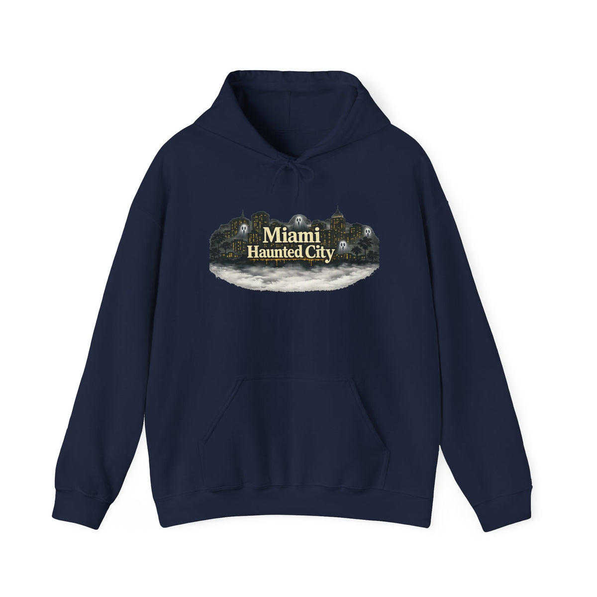 Miami Haunted City Hoodie — Vintage Haunted House Graphic Pullover