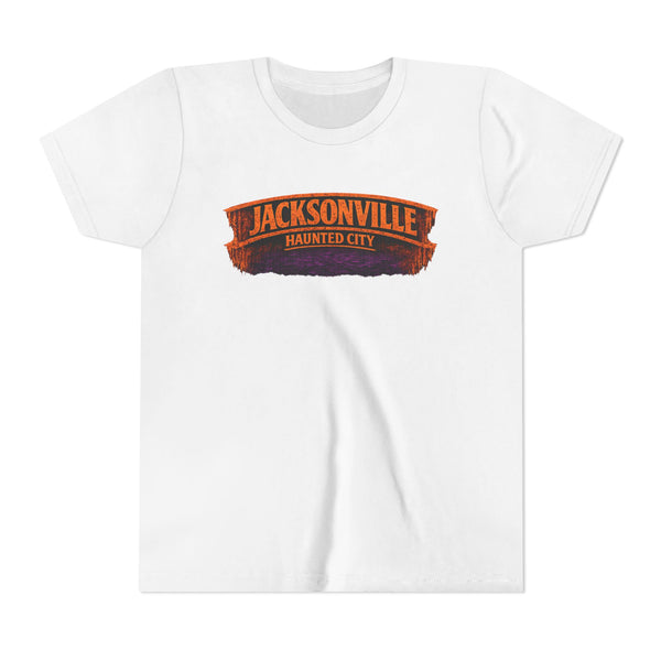 Jacksonville Haunted City Youth Tee — Halloween Smiling Mask Character