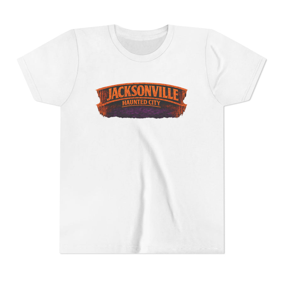 Jacksonville Haunted City Youth Tee — Halloween Smiling Mask Character