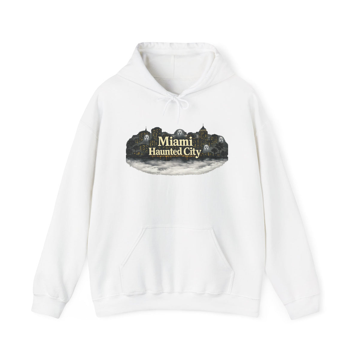 Miami Haunted City Hoodie — Vintage Haunted House Graphic Pullover