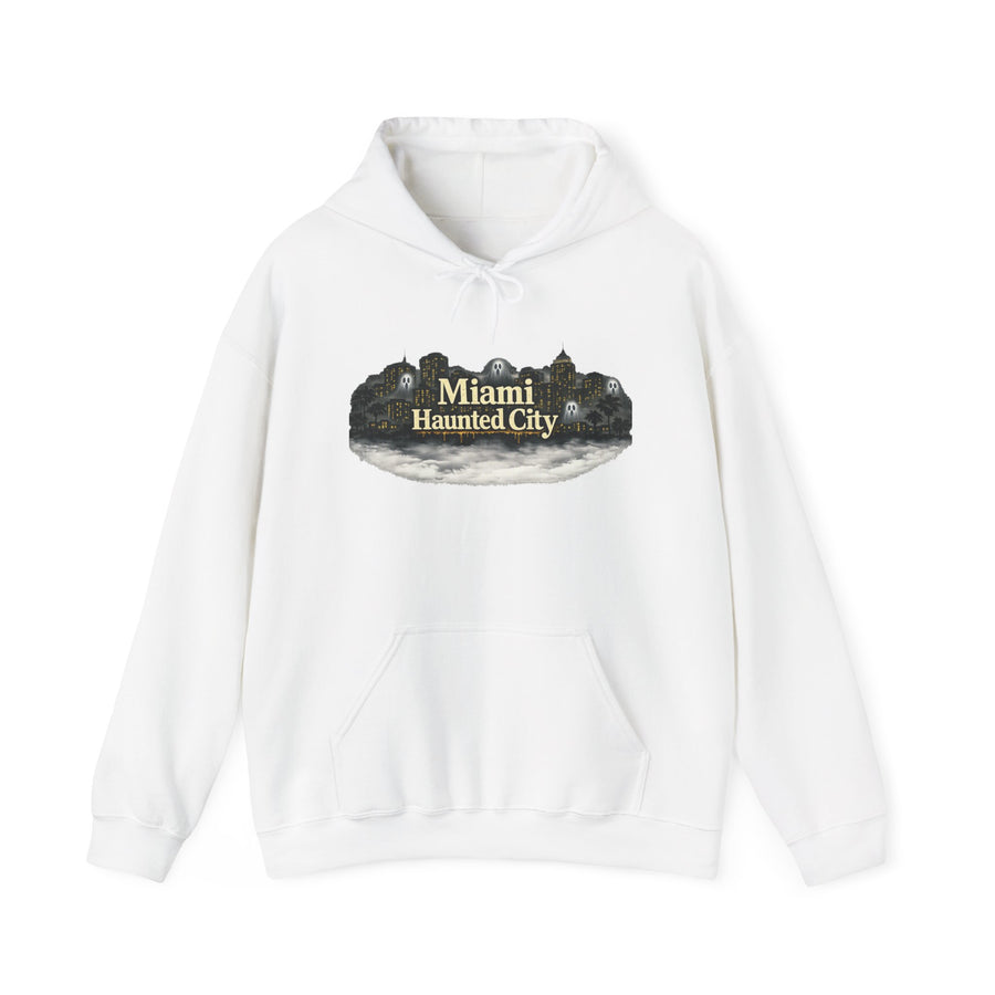 Miami Haunted City Hoodie — Vintage Haunted House Graphic Pullover
