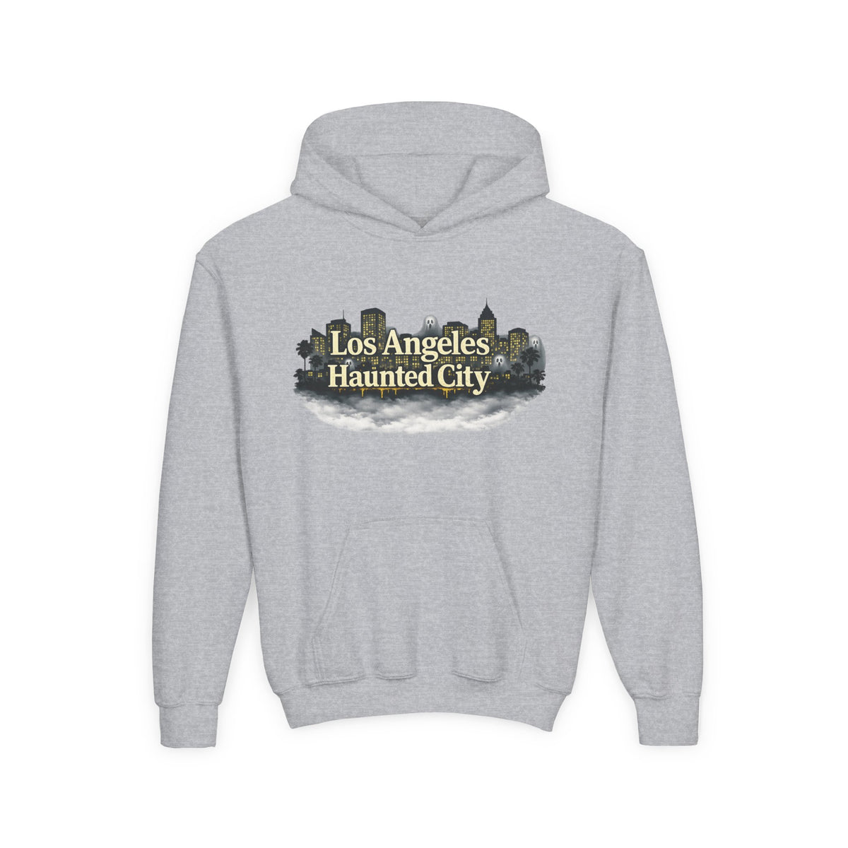 Los Angeles Haunted City Youth Hoodie — Spooky Cityscape Pullover