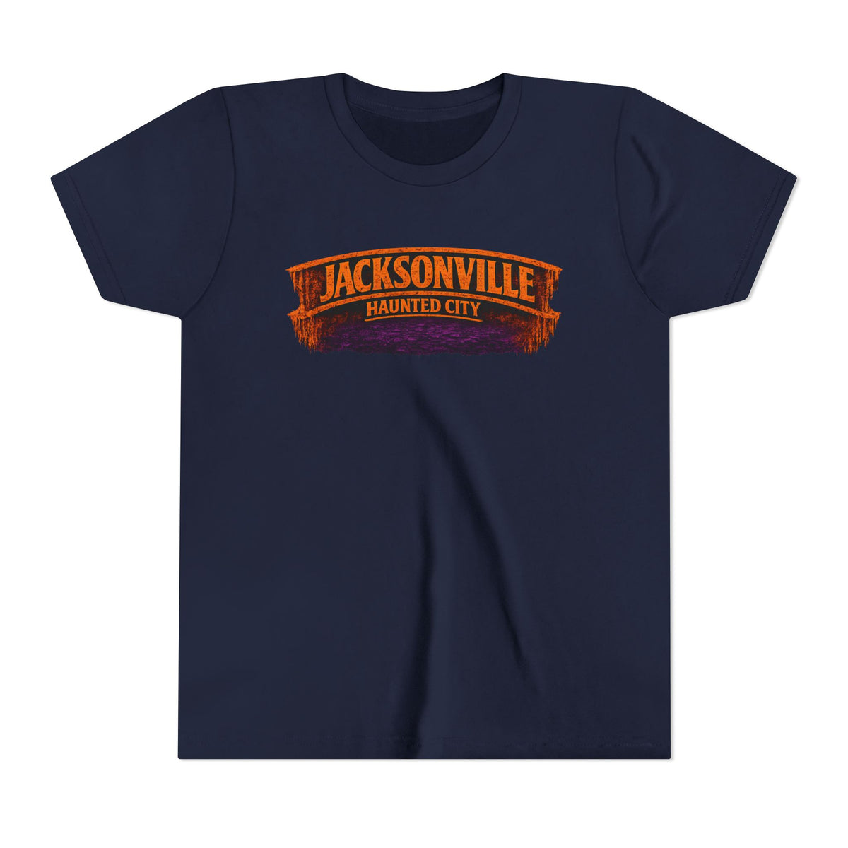Jacksonville Haunted City Youth Tee — Halloween Smiling Mask Character