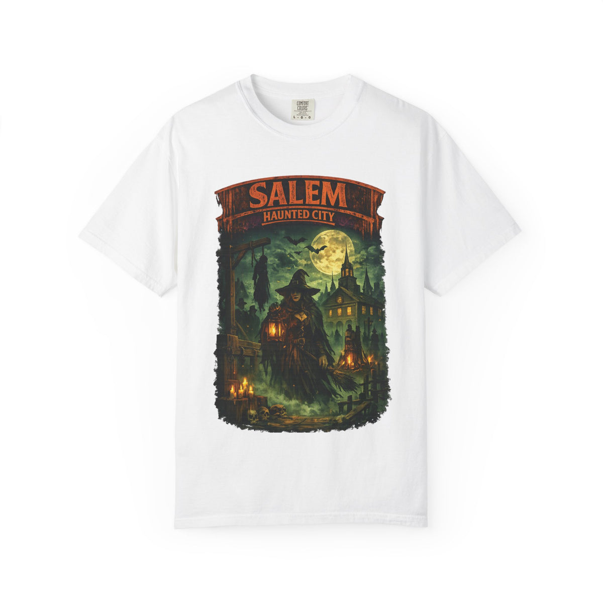 Salem Haunted City T-Shirt — Spooky Witch & Jack-O'-Lantern Halloween Tee
