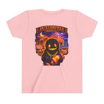 Jacksonville Haunted City Youth Tee — Halloween Smiling Mask Character