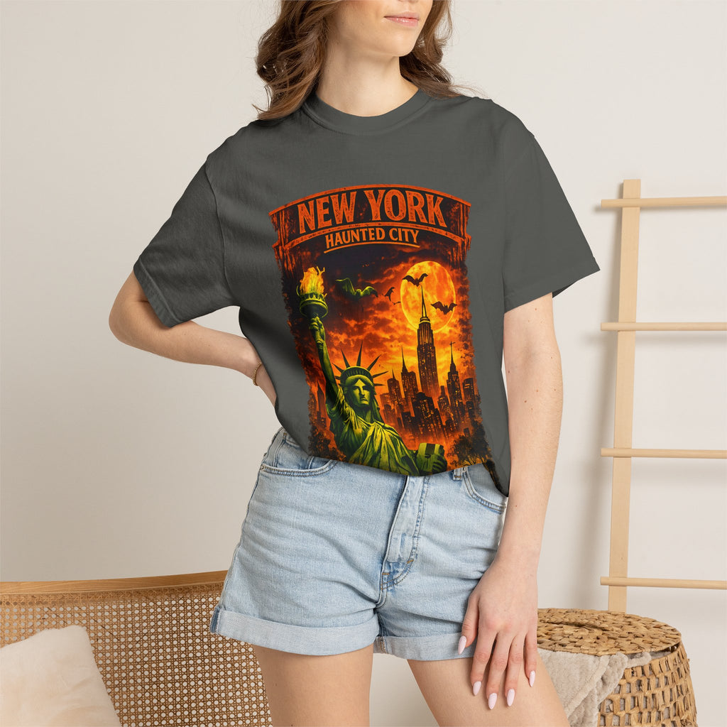 New York Haunted City T-Shirt — Spooky Statue of Liberty Skyline Tee
