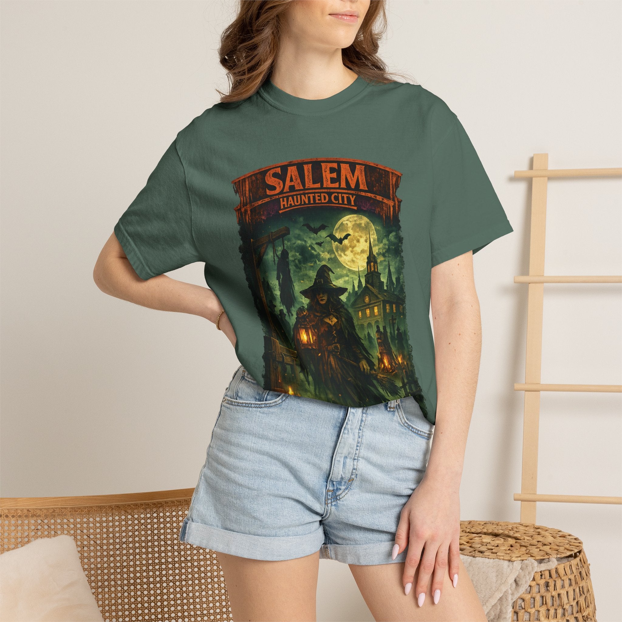 Salem Haunted City T-Shirt — Spooky Witch & Jack-O'-Lantern Halloween Tee
