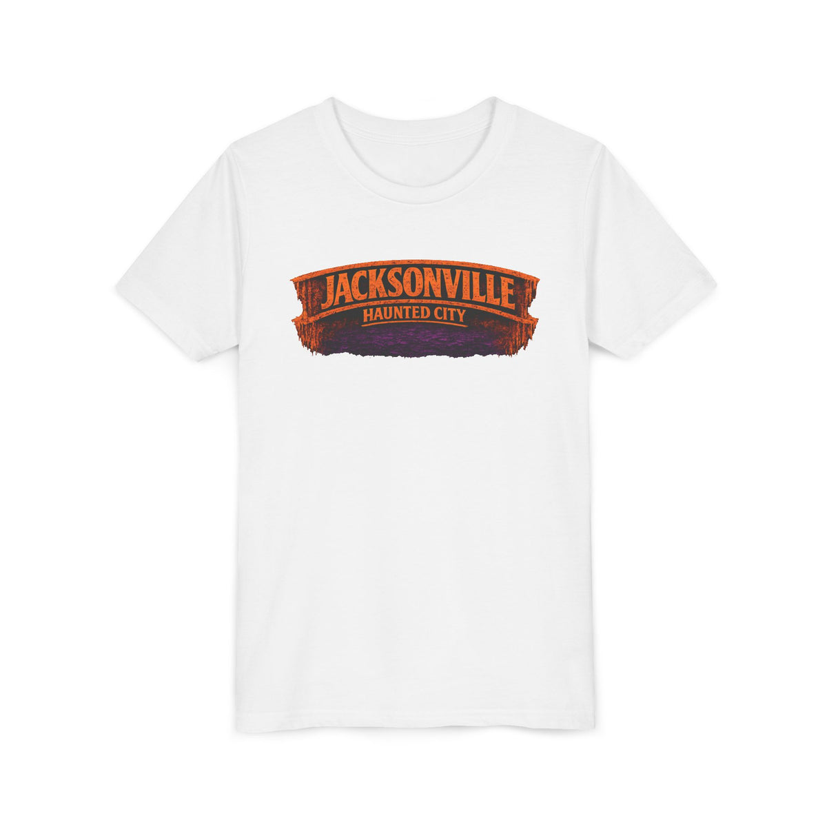 Jacksonville Haunted City Youth Tee — Halloween Smiling Mask Character
