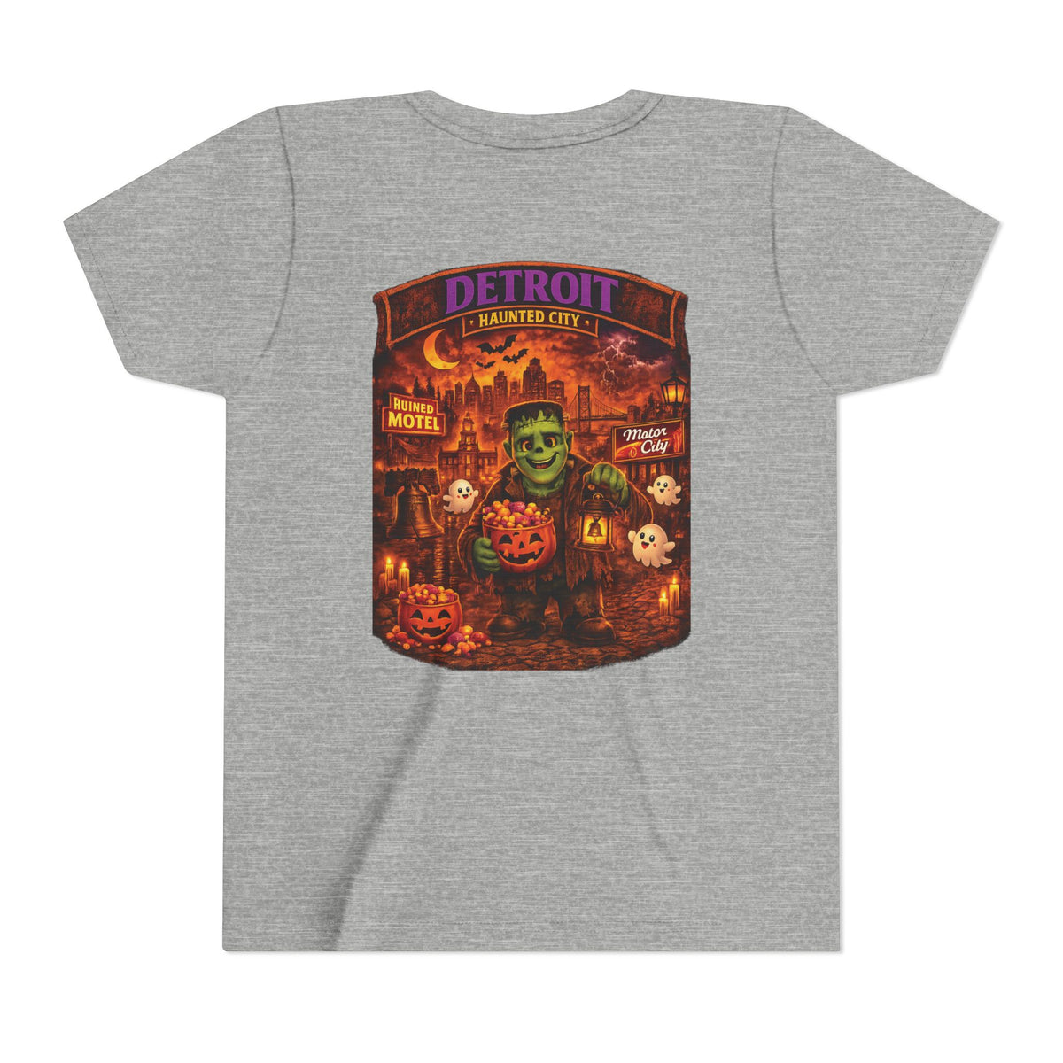 Detroit Haunted City Youth Tee — Halloween Monster Pumpkin Graphic