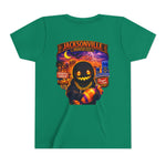 Jacksonville Haunted City Youth Tee — Halloween Smiling Mask Character