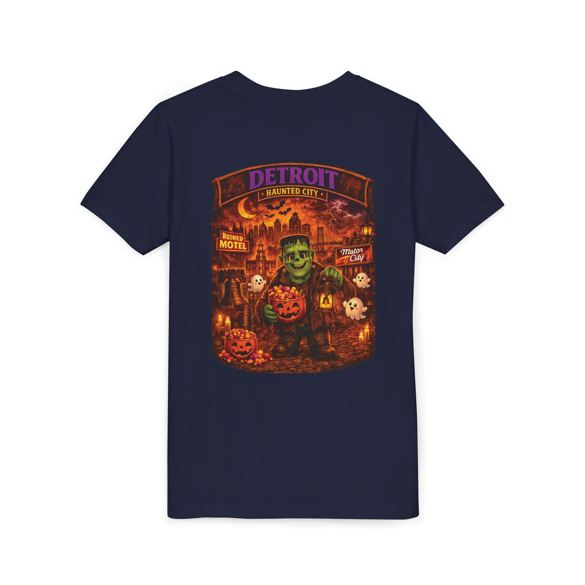 Detroit Haunted City Youth Tee — Halloween Monster Pumpkin Graphic