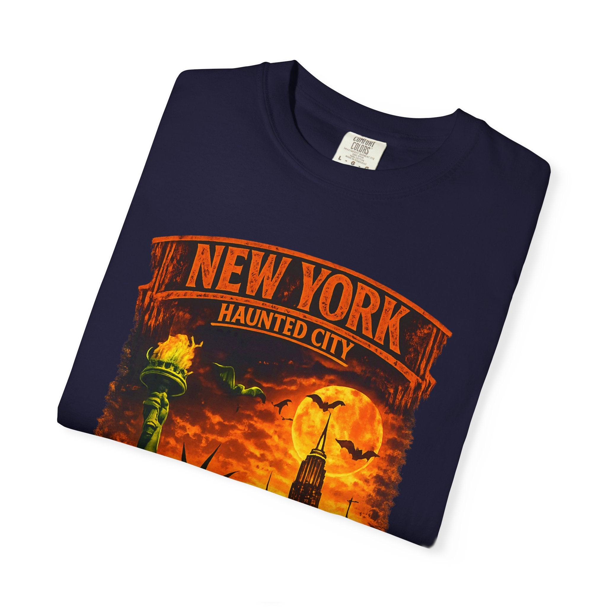 New York Haunted City T-Shirt — Spooky Statue of Liberty Skyline Tee