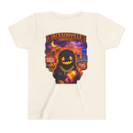 Jacksonville Haunted City Youth Tee — Halloween Smiling Mask Character
