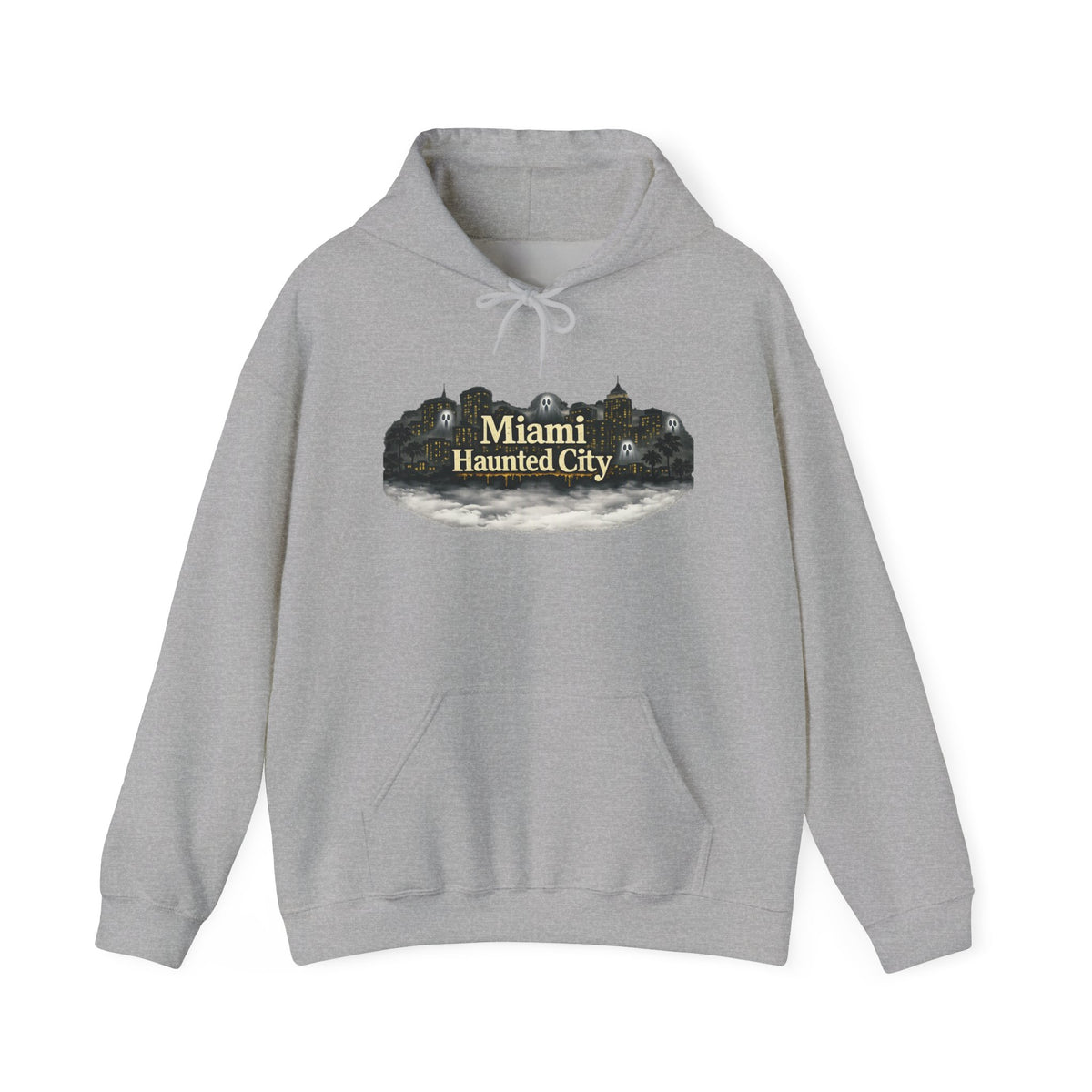 Miami Haunted City Hoodie — Vintage Haunted House Graphic Pullover