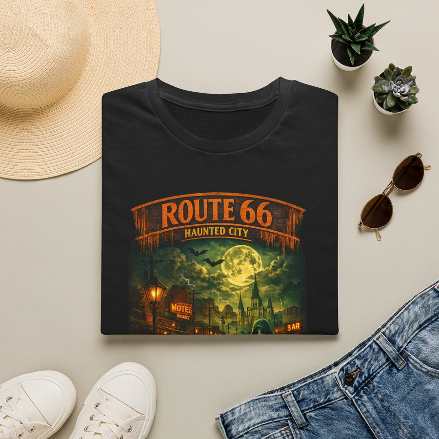 Route 66 Haunted City T-Shirt — Vintage Spooky Road Trip Tee