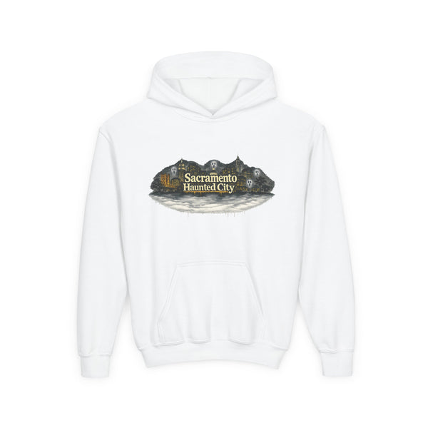 Sacramento Haunted City Youth Hoodie – Spooky Vintage Ghost Graphic
